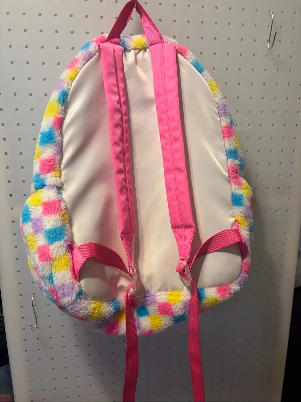 Plush Checkerboard Kids Backpack - Pastel Pink, Blue, Yellow, Purple